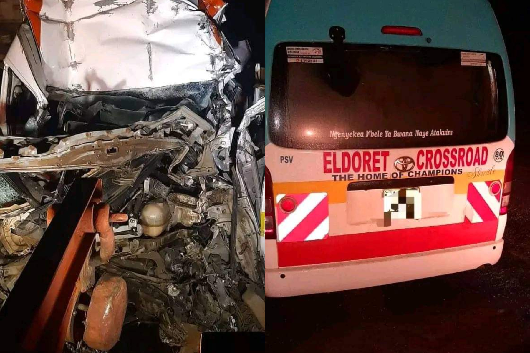 Photocollage of a matatu that was involved in an accident on Saturday May 25.